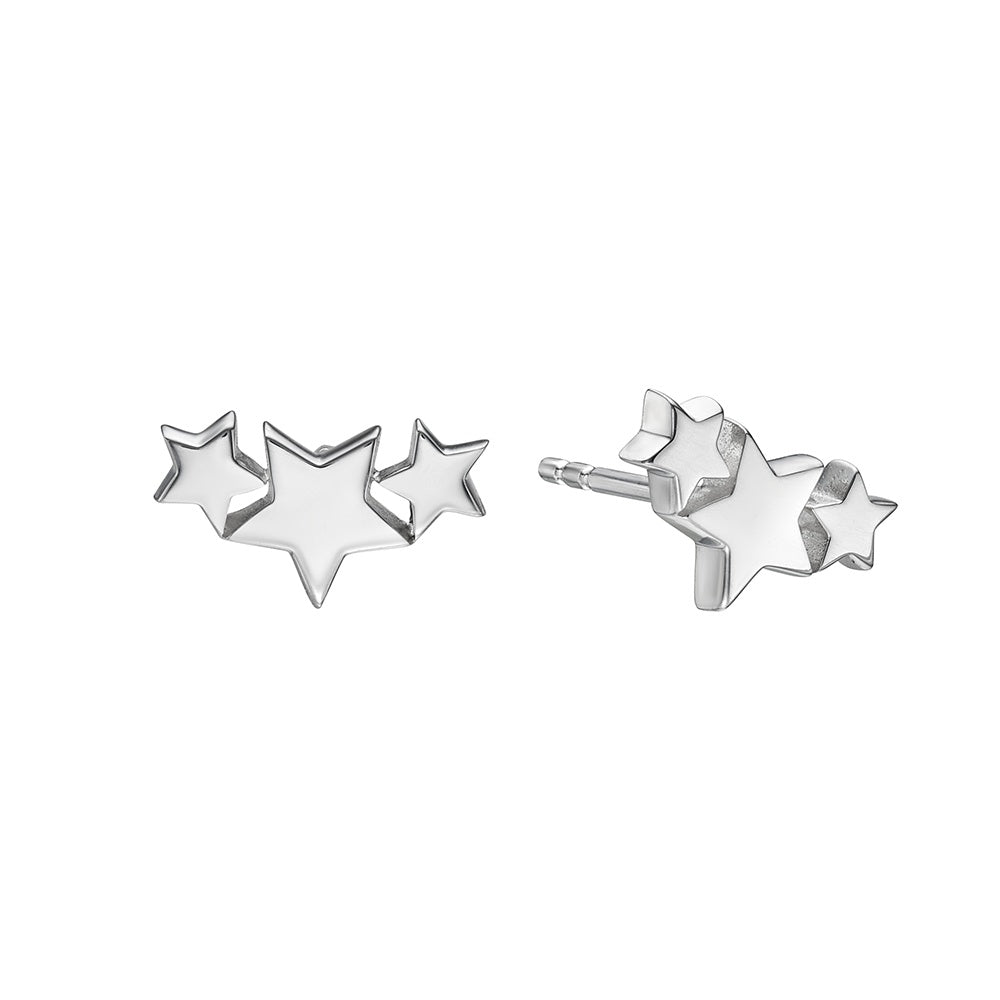 Halley - Silver Triple Star Stud Earrings