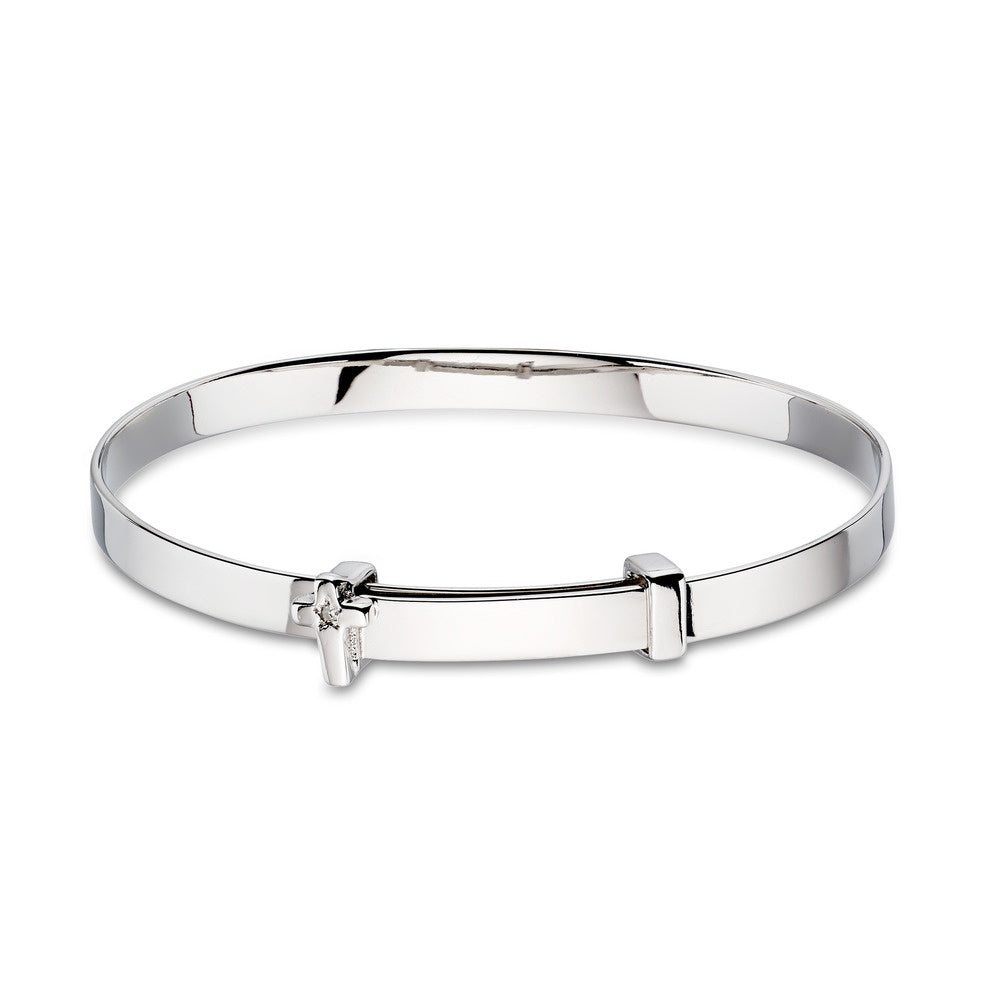 Silver Diamond Cross Bangle