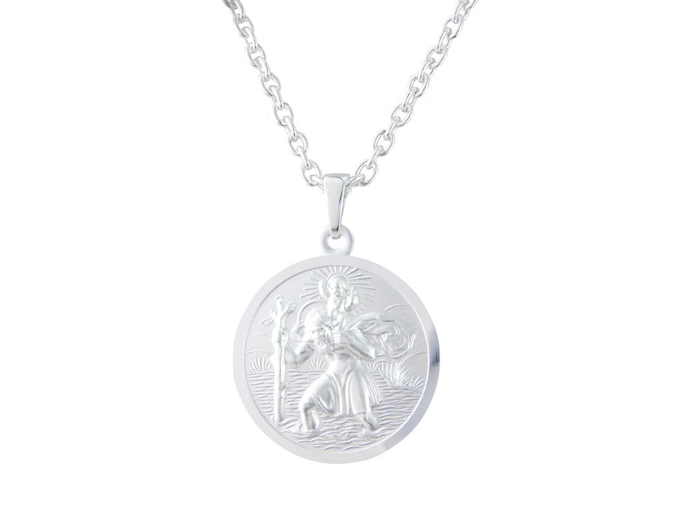 Silver Round St Christopher Travel Pendant