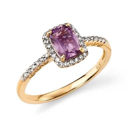 Yellow Gold Amethyst and Diamond Ring