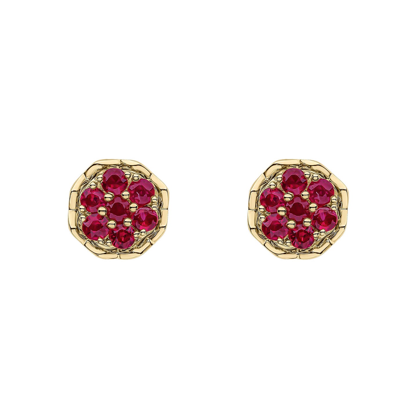 Yellow Gold Ruby Cluster Earrings