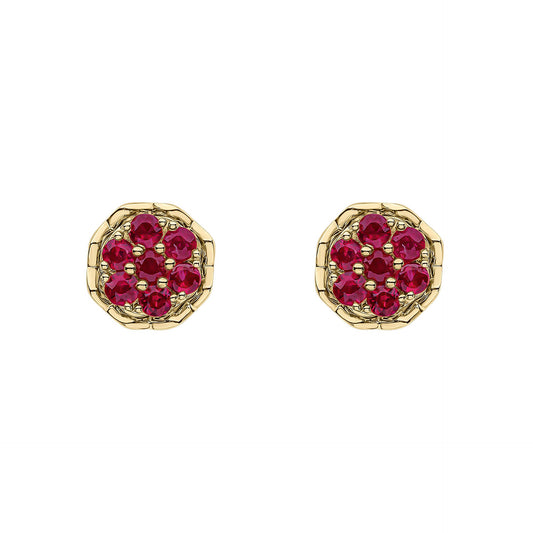 Yellow Gold Ruby Cluster Earrings