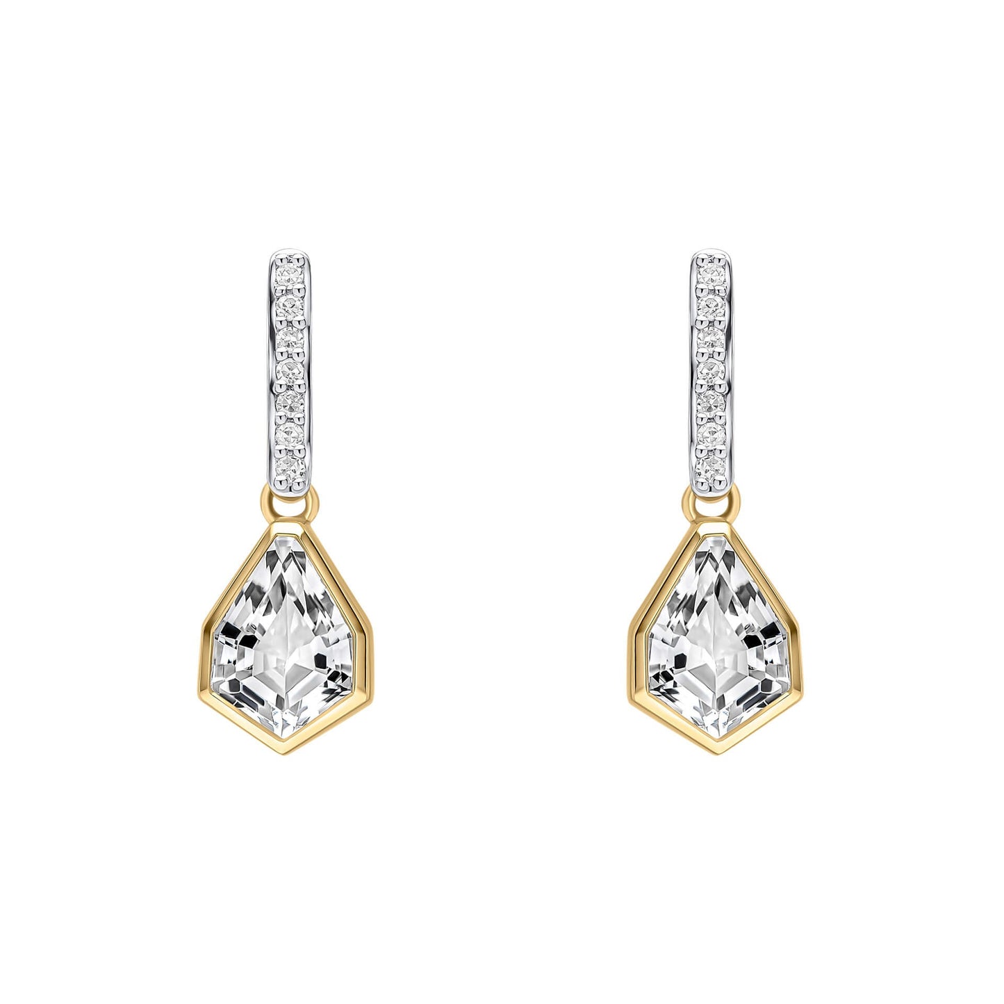 Yellow Gold White Topaz and Diamond Drop Earrings