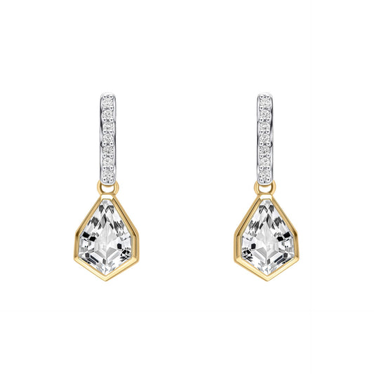 Yellow Gold White Topaz and Diamond Drop Earrings
