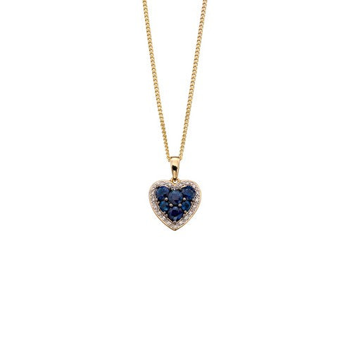9ct Yellow Gold Diamond and Blue Sapphire Heart Pendant