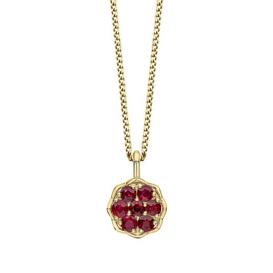9ct Yellow Gold Ruby Cluster Pendant