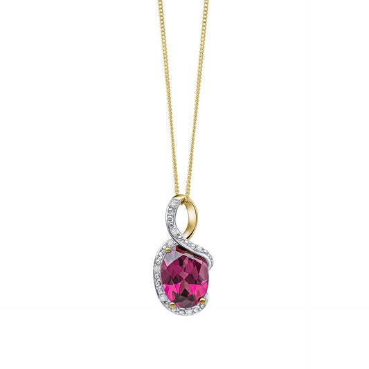 9ct Yellow Gold Rhodolite Garnet and Diamond Pendant