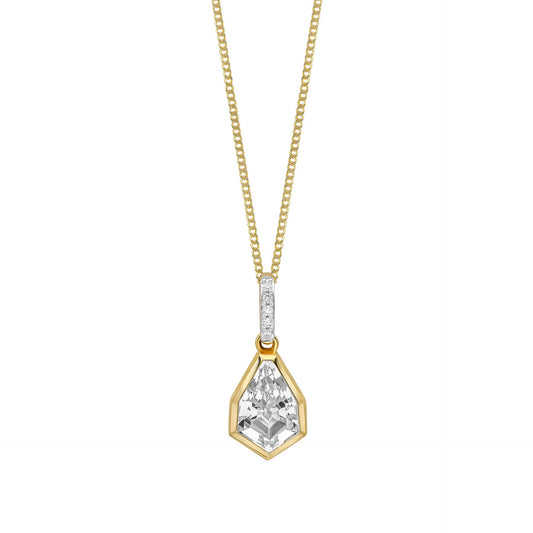 9ct Yellow Gold White Topaz and Diamond Shield Pendant