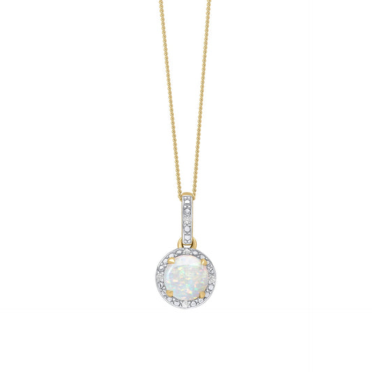 9ct Yellow Gold Opal and Diamond Pendant