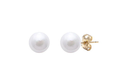 9ct Yellow Gold 7-7.5mm Akoya Pearl Stud Earrings