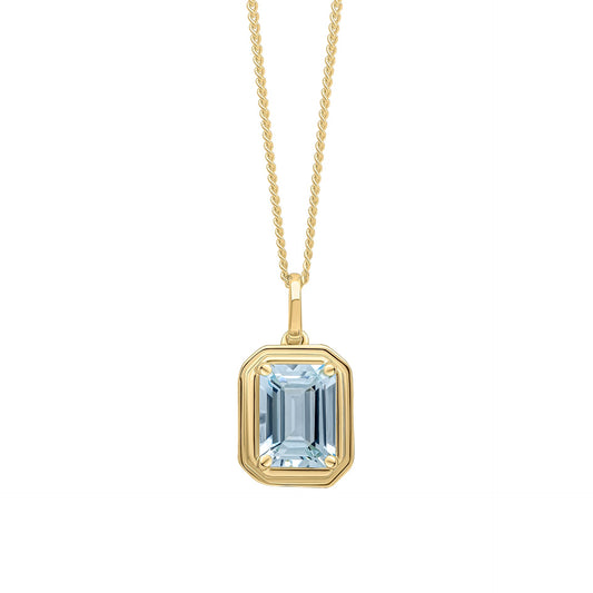 9ct Yellow Gold Emerald Cut Aquamarine Pendant