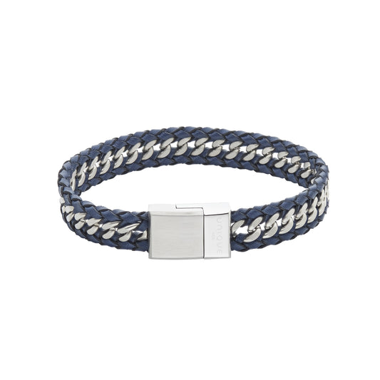 Navy Leather Stainless Bracelet