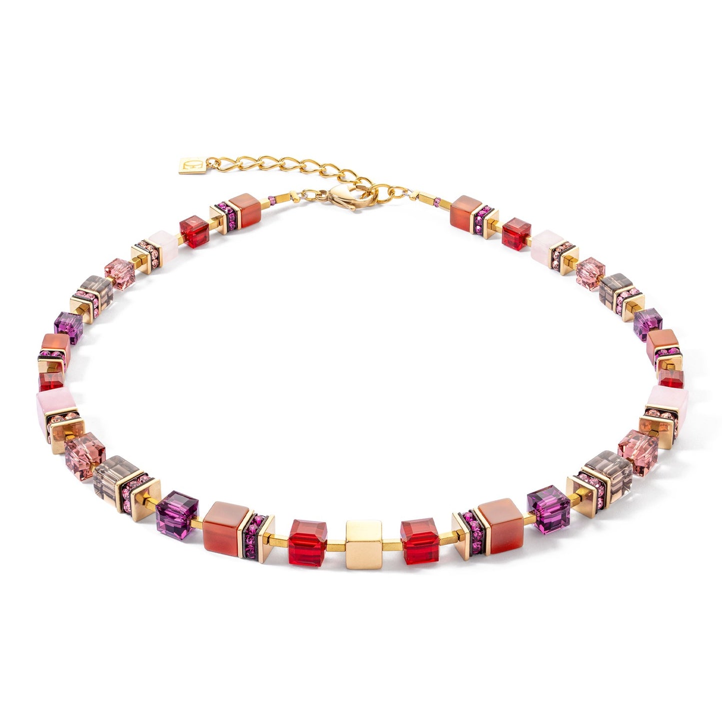 Purple, Red, Brown and Pink Geocube Necklace