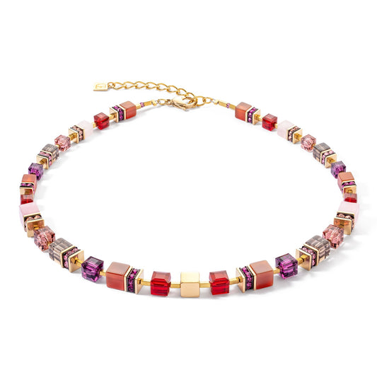 Purple, Red, Brown and Pink Geocube Necklace