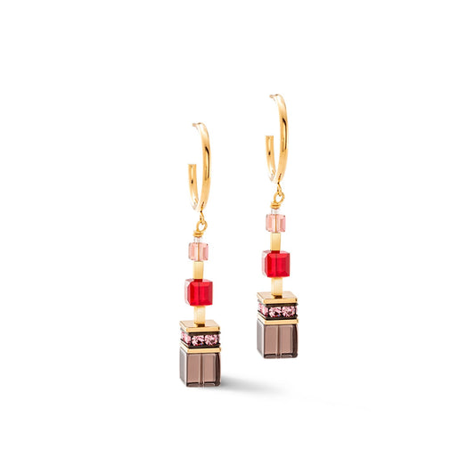 Brown, Red and Pink Geocube Earrings
