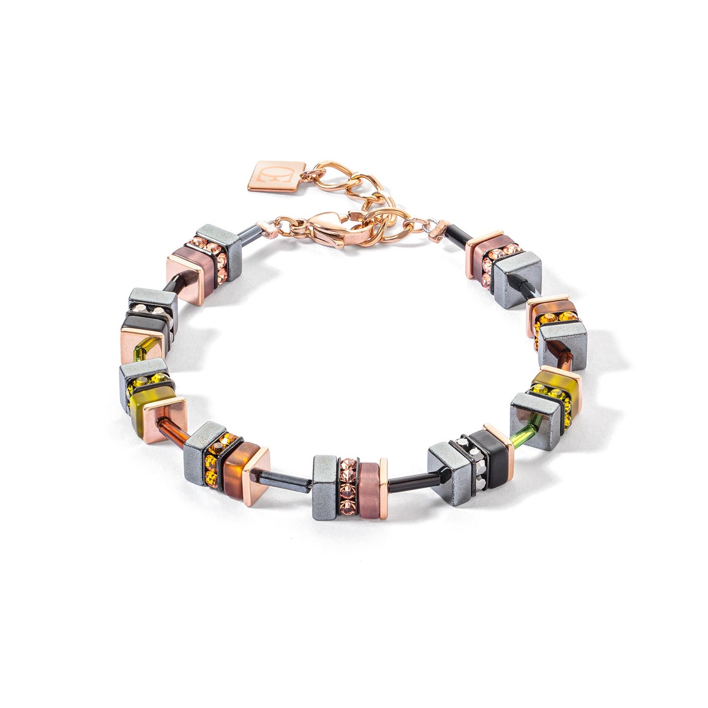 Grey, Orange and Olive Cube Bracelet