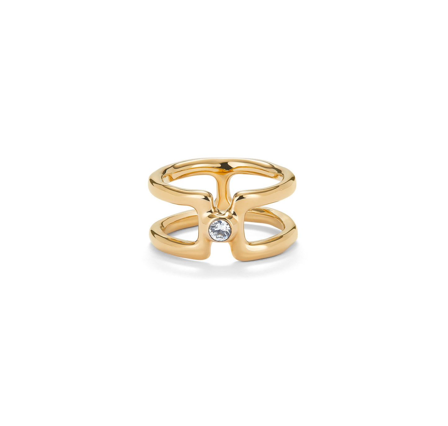 Double ring with white topaz