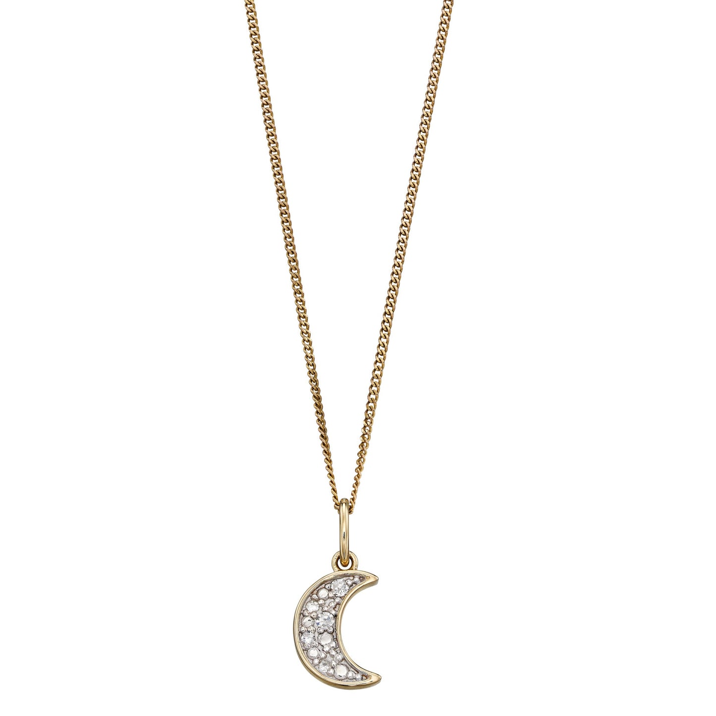 9ct Yellow Gold Diamond Moon Pendant