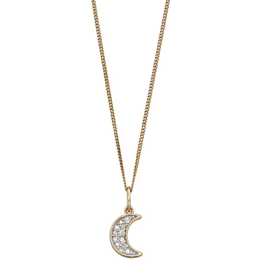 9ct Yellow Gold Diamond Moon Pendant