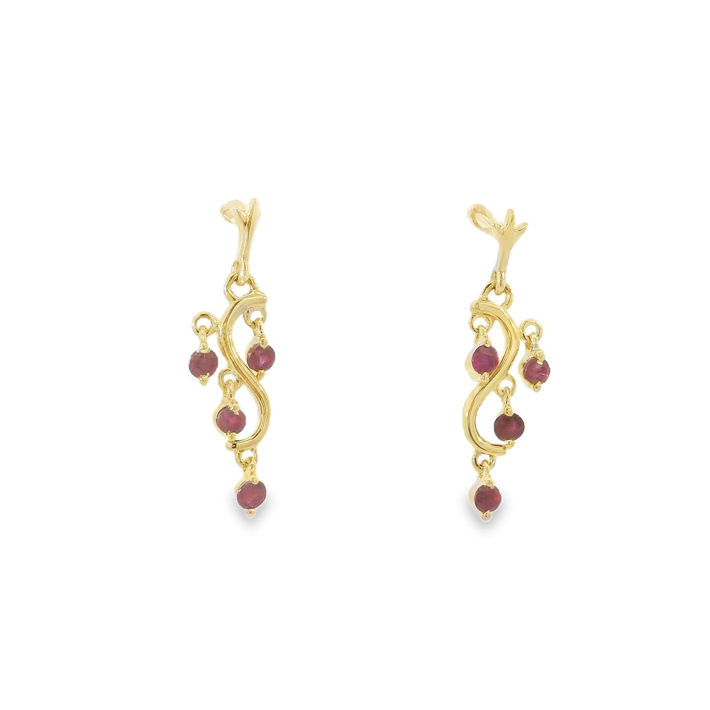 9ct Yellow Gold Ruby Chandelier Drop Earrings