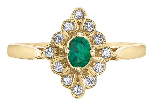 9ct Yellow Gold Vintage-Style Emerald Cocktail Ring