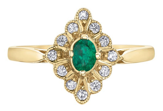 9ct Yellow Gold Vintage-Style Emerald Cocktail Ring