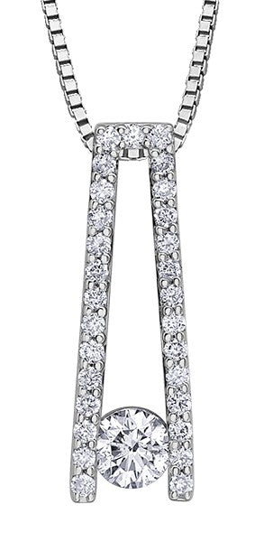 9ct White Gold Round Brilliant Diamond Trapezoid Pendant with Chain
