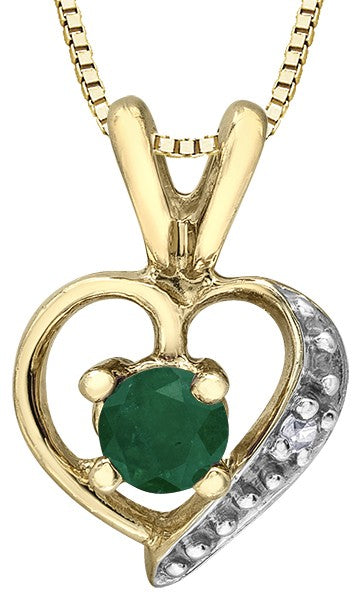 9ct Yellow Gold Emerald and Diamond Accent Heart Pendant Necklace with Chain
