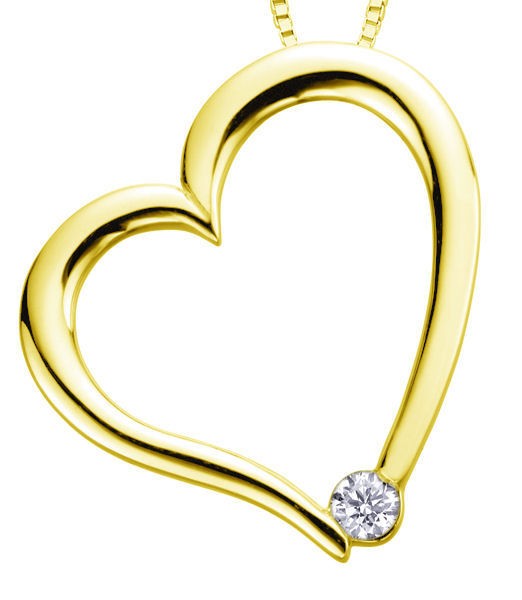9ct Yellow Gold Single Diamond Heart Pendant with Chain