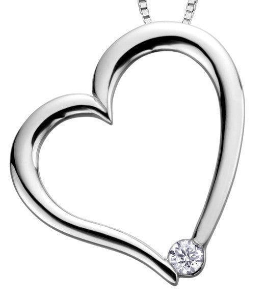 9ct White Gold Diamond Heart Pendant with Chain