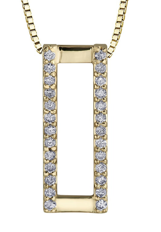 9ct Yellow Gold Diamond Rectangular Pendant with Chain