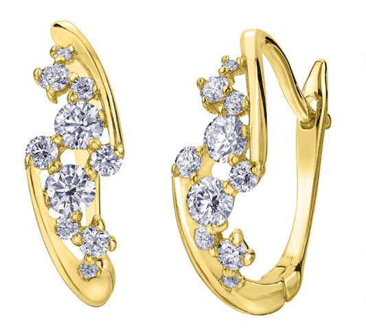 9ct Yellow Gold Curved Diamond Cluster Earrings