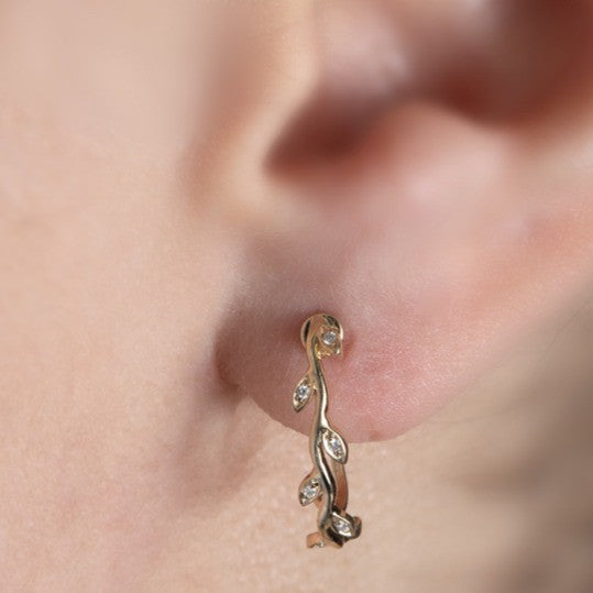9ct Yellow Gold Diamond Vine Motif Hoop Earrings