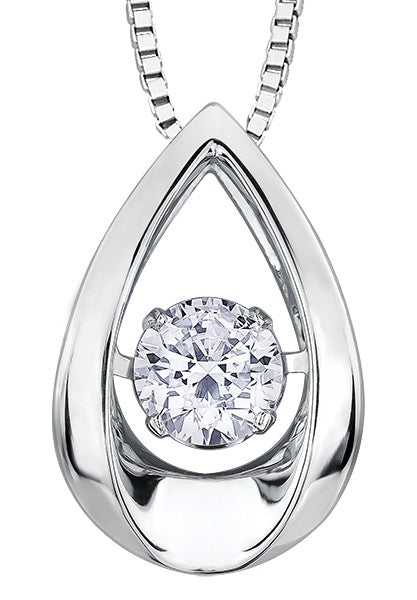 9ct White Gold Teardrop Dancing Diamond Pendant with Chain