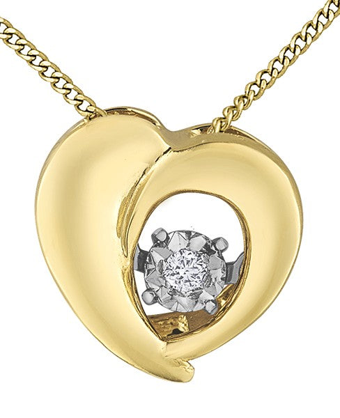 9ct Yellow Gold Floating Diamond Heart Pendant with Chain