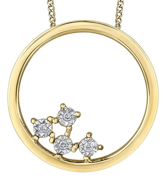 9ct Yellow Gold Open Circle Diamond Cluster Pendant with Chain