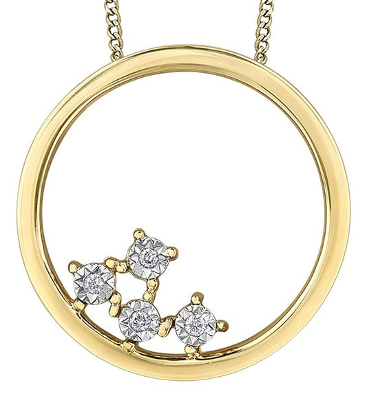 9ct Yellow Gold Open Circle Diamond Cluster Pendant with Chain