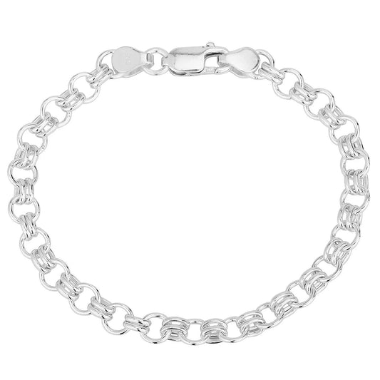 Silver Handmade Alternating Circle and Cross Bars Chain Bracelet