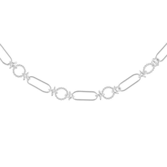 Handmade Alternating Patterned Circular and Plain Long Link Chain Bracelet