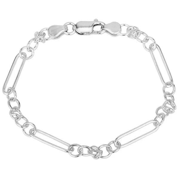 Silver Elongated Link and Chain Link Bracelet.