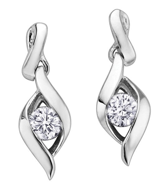 9ct White Gold Diamond Swirl Drop Earrings