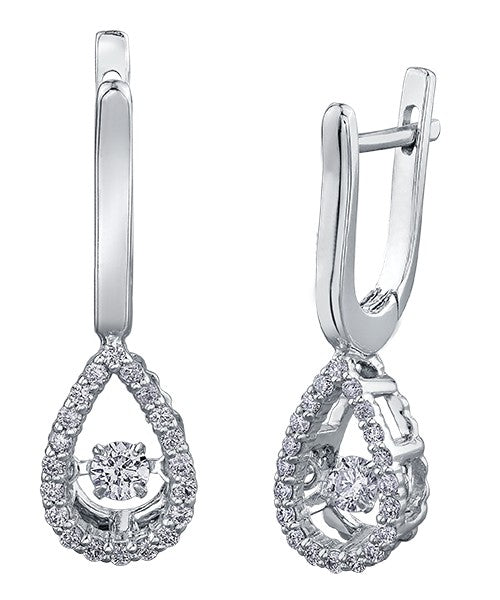 9ct White Gold Floating Diamond Teardrop Halo Drop Earrings