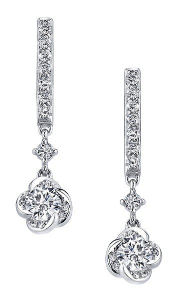 9ct White Gold Diamond Floral Bar Drop Earrings
