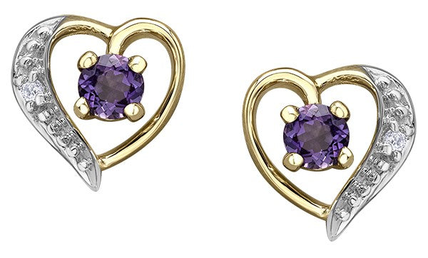 Two-Tone 9ct Yellow Gold Amethyst Heart Stud Earrings