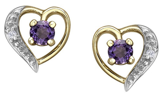 Two-Tone 9ct Yellow Gold Amethyst Heart Stud Earrings