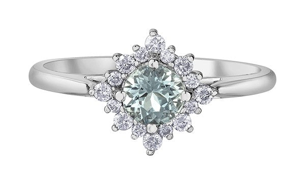 9ct White Gold Aquamarine Starburst Ring