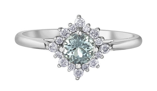 9ct White Gold Aquamarine Starburst Ring