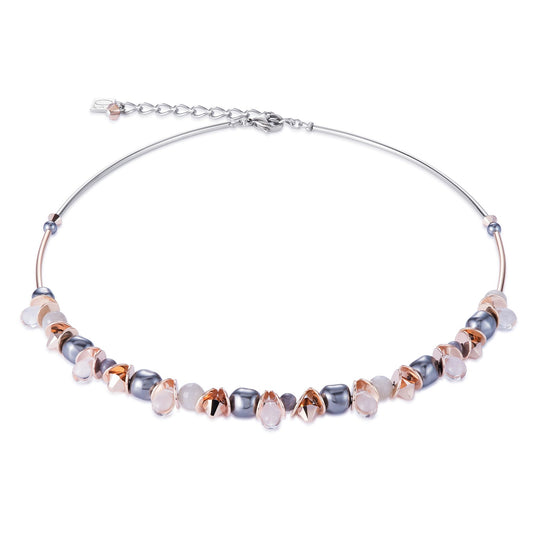 Grey Pearl and Pink Beaded Necklace