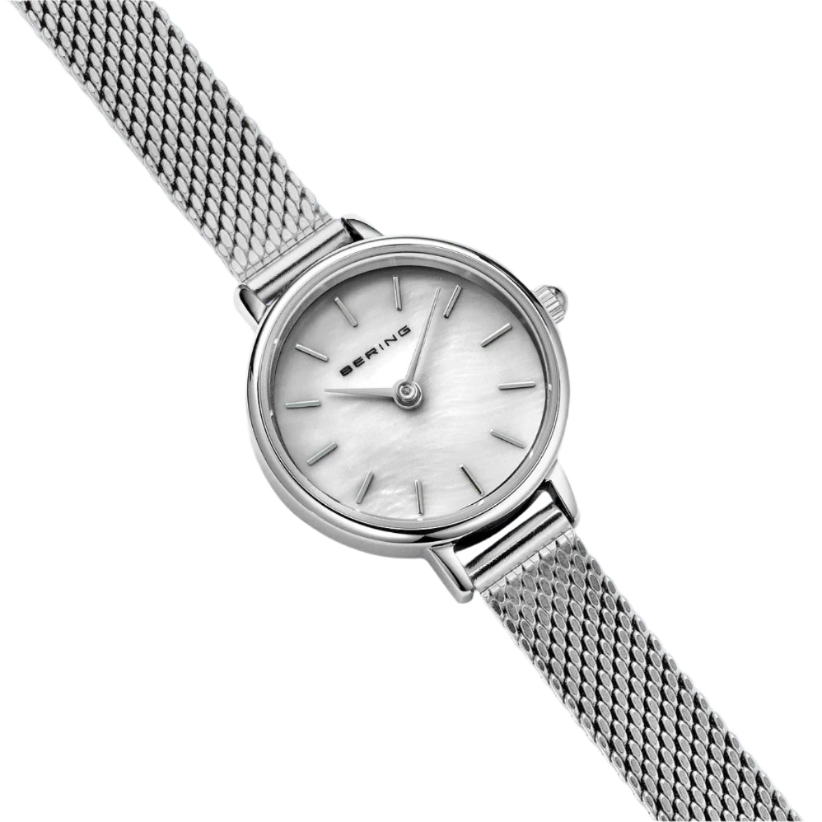 Small Silver Colour Mother of Pearl Mesh Watch