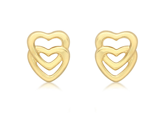 9ct Yellow Gold 7mm x 9mm Entwined-Hearts Stud Earrings